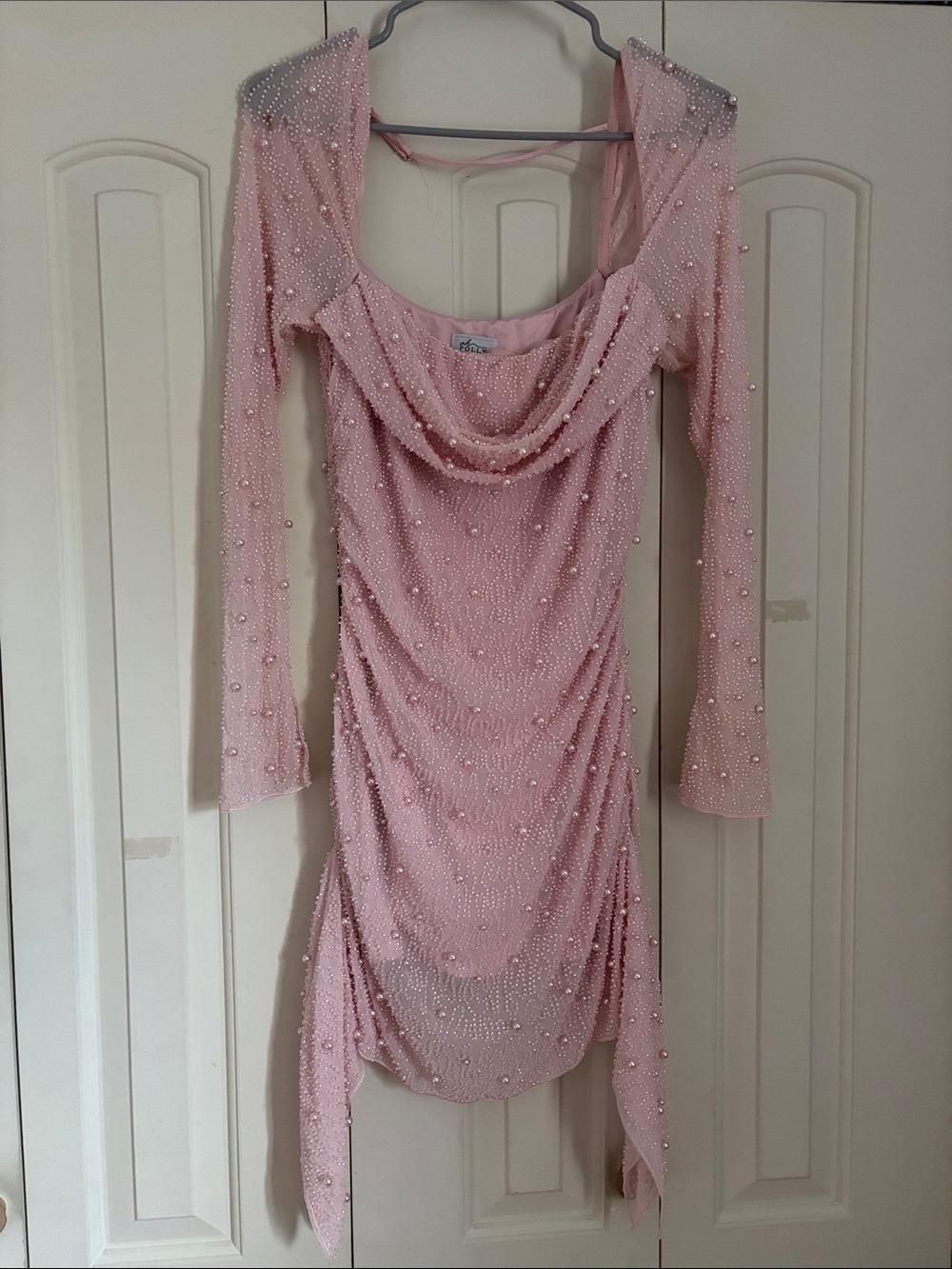 Princess Polly Blush Pink Beaded Long-Sleeve Draped Dress